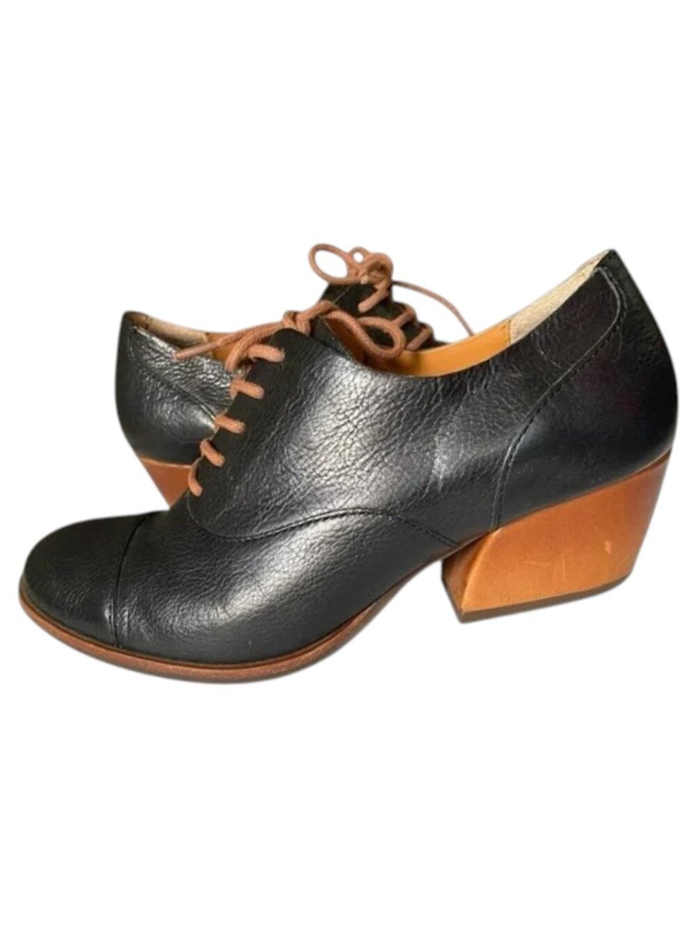 Kork-Ease Leather Oxford Heels Black Lace Up Academia Vintage Styly